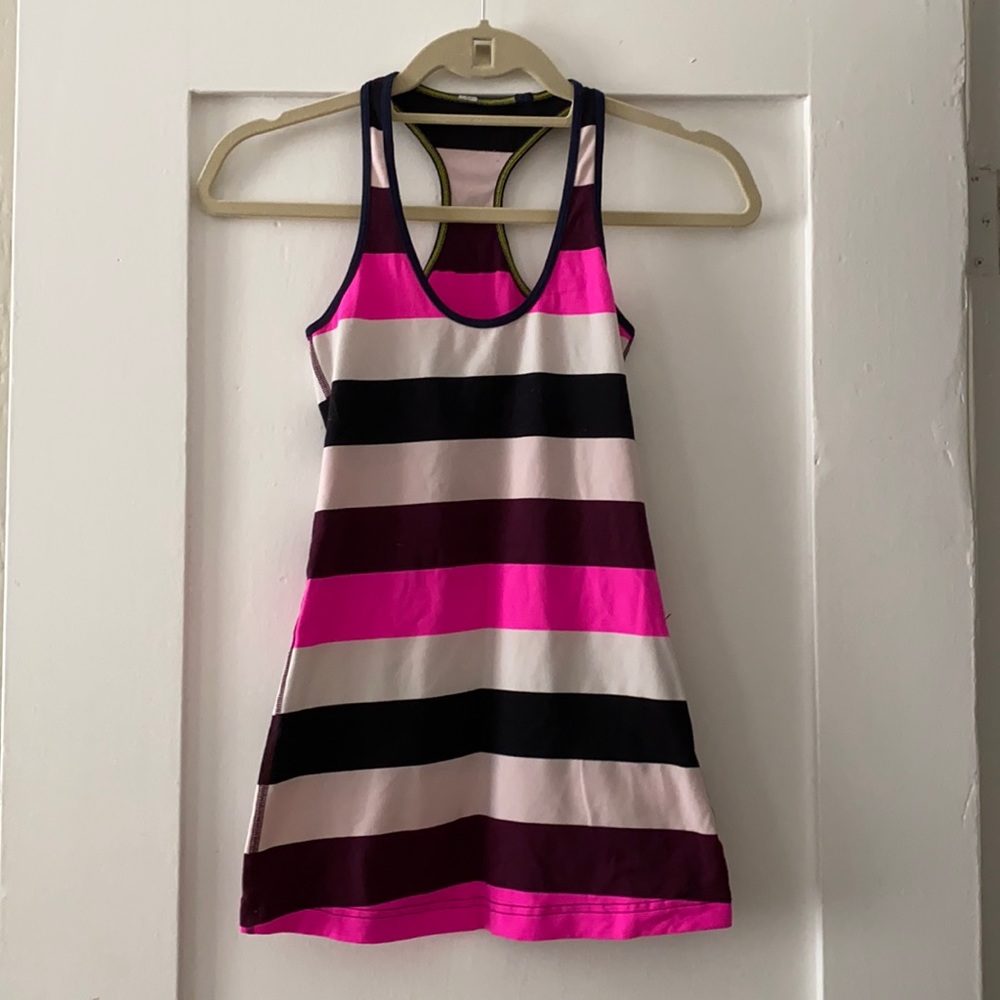 Pink striped lululemon workout tank
